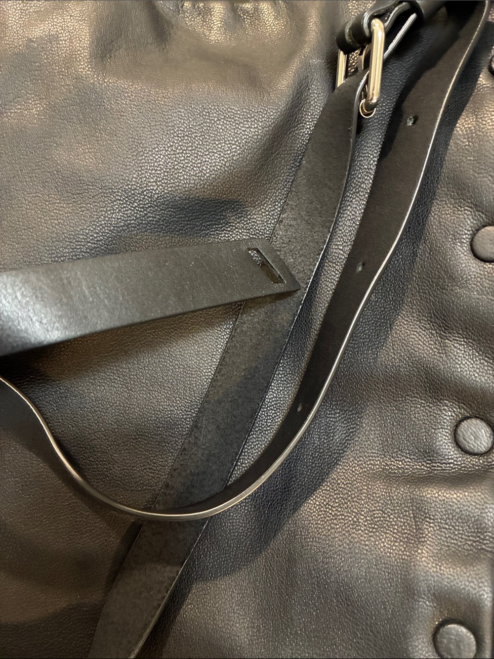 AllSaints Black Leather Shoulder Bag with Stud Detailing - Picture 11 of 12